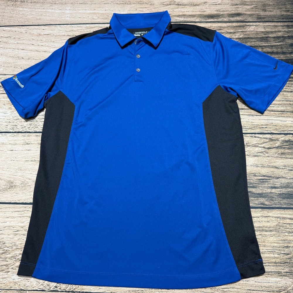 Nike Golf Polo Shirt Mens XL Blue Black Colorblock Microsoft Dri-FIT 632418-431